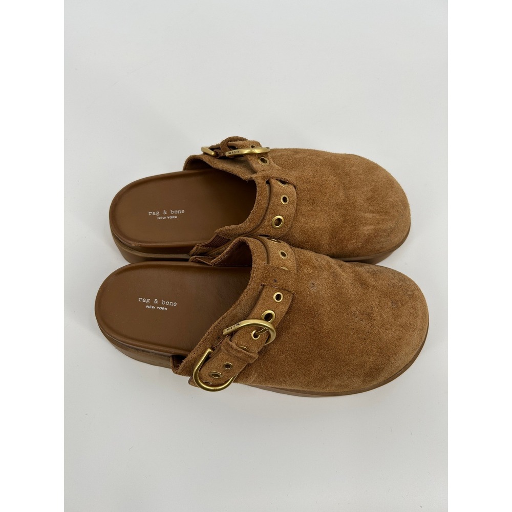 Rag & Bone Ansley Suede Platform Clogs Brown Buckle Mules Lug Sole Womens SZ 8 - Picture 10 of 16